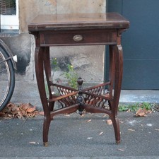 Edwardian Mahogany Folding Games / Card Table With Drawer & X-Stretcher Gallery