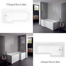 1500mm P-Shaped L-Shaped Shower Baths Front Panel & Screen White Bathroom Modern