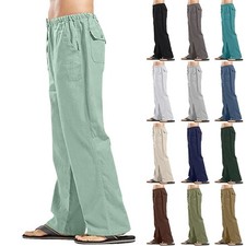 Mens Casual Baggy Trousers Cotton Linen Harem Pants Loose Summer Beach Trouser