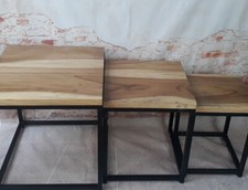 Set 3x Wooden Stool Side Table 53cm Chair Coffee Table Bali Handmade Solid Wood