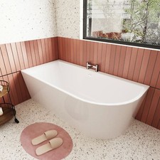 Modern 1500mm Curved Freestanding Corner Bath Thin Edge White Acrylic Bathroom