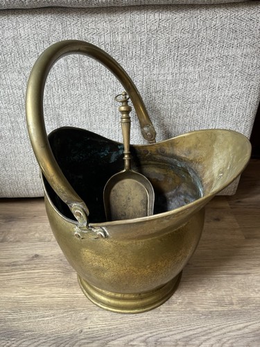 Vintage brass coal scuttle - coal,
