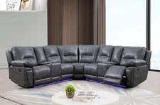 Sara Electric Grey Corner Recliner Sofa - Tech Leather , USB Ports + Blue LED 