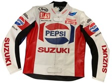 SUZUKI PEPSI MOTO SPEEDS MOTORBIKE COWHIDE LEATHER TRACK DAYS ARMOURED JACKET