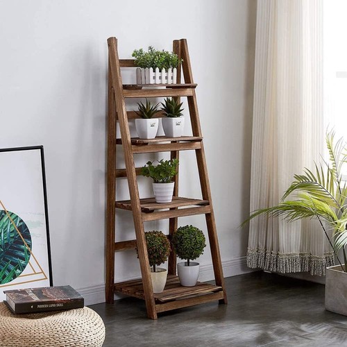 Industrial wooden ladder shelf - ladder,