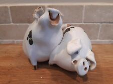 Saltford Pottery 1980s Vintage Pair of Pigs Ornament Stoneware Clay Damaged