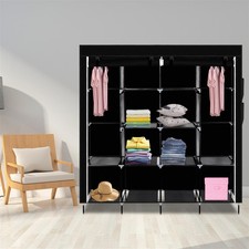 Large Canvas Fabric Wardrobe With Hanging Shelving Clothes Storage Cupboard UK