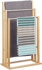 Bamboo Wooden 3-Tier Steel Poles Towel Rail Holder Freestanding Drying Stand