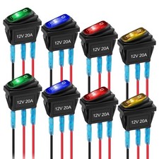 8Pcs 12V Rocker Switch, 20A SPST 3 Pin ON/OFF Waterproof Toggle Switch with LED