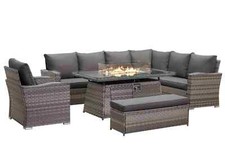 Rattan Garden Furniture Set With Fire Pit Dining Table Corner Sofa Outdoor Patio