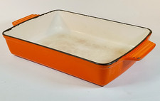 Vintage Rectangular Roaster Cast Iron Volcanic Orange Roasting Dish 32cm x 22cm