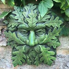 "Quercus" green man wall plaque STONE garden ornament 19cm/7.5" H © +FREE GIFT!