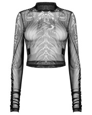 Punk Rave Womens Serpentine Printed Mesh Cyberpunk Top - Black & White