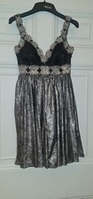 Sousourada Party Dress Silver & Black Embroidery & Sequins Size M