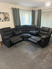 Roma | Black | Leather Corner Recliner Sofa With Cupholders | SPECIAL OFFER 