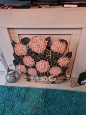 Vintage Hand Painted Tolware Fire Guard Of  Hydrangeas Early 20th Century 80cm