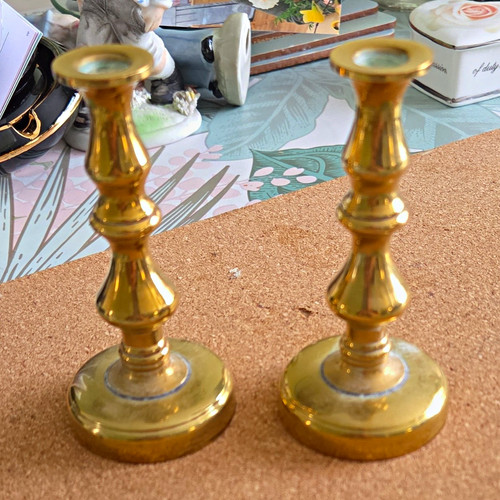 Pair brass candlesticks candle - brass,