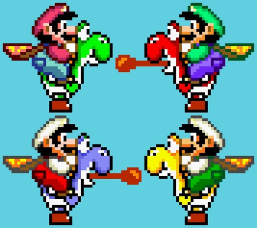 Yoshi and mario pixel - and,
