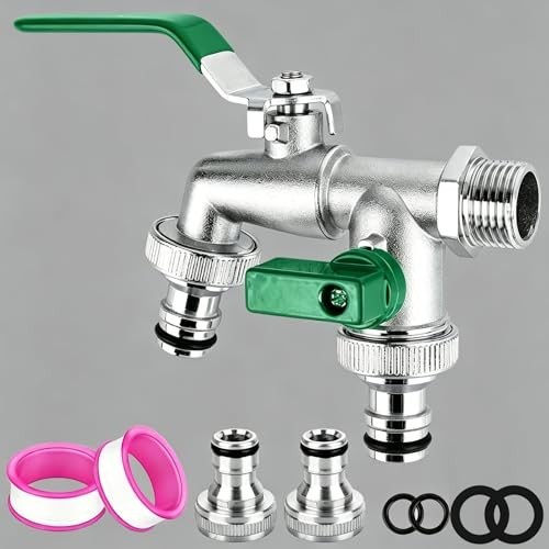 Brass double garden tap - brass,