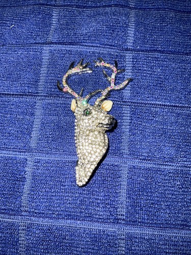 Stags head jewelled brooch - stags,
