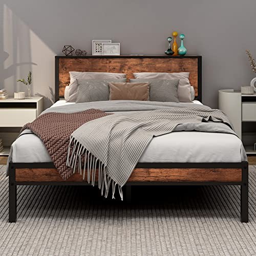 Double bed frame with wooden - bed,