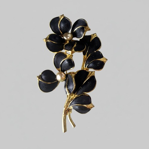 Vintage gold tone black - gold-tone, enamel