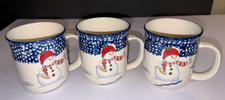 Thomson Pottery Lot of 3 Christmas Holiday SNOWMEN Coffee Mugs Winter Vintage