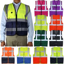 Hi Viz Vest High Visibility Zip Fastening Waistcoat With ID Badge Mobile Pocket
