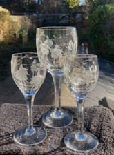 1 x Stuart Crystal Cascade Fuchsia Wine Glass & 2 x Fuchsia Sherry glasses