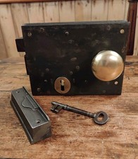 Quality Victorian Rim Lock, Key, Brass Door Knobs & Cast Iron Keep. L/H Fit