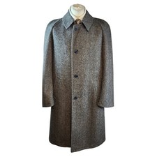 Vintage Crombie Mens Tweed Overcoat Size 42 Pure Wool Herringbone Raglan Sleeves