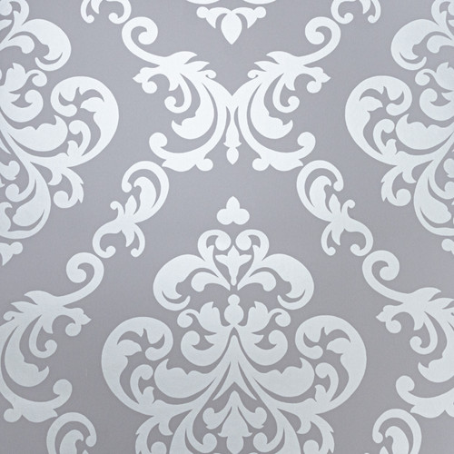 Grey silver damask - silver, wallpaper
