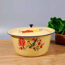  Enamel Bowl Bathroom Wash Basin Washing with Cover Retro Storage