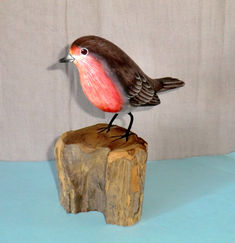 Hand carved wooden robin - carved,