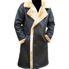 MEN'S GERMAN CLASSIC WW2 OFFICER MILITARY UNIFORM BLACK LEATHER TRENCH COAT