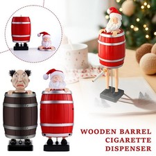 Funny Cigarette Case Santa Claus Wooden Barrel Cigarette Dispenser Retro C QFD