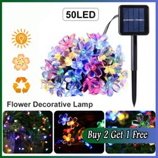 50 LED Solar String Lights Peach Flower Fairy Light Outdoor Garden Party Decor