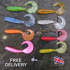 Fishing lures Soft Plastic Curly Tail Shads x 8 Perch Trout Chub Gear Free Hook