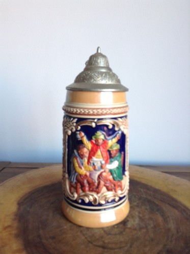Vintage lidded beer stein - beer,