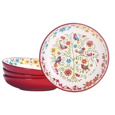 Red Spring Bird Pasta Bowls, 35oz Salad Bowl Set of 4, Large Ceramic Serving ...