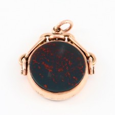 Antique 9Ct Gold Spinner  / Swivel Pendant / Fob With Bloodstone And Carnelian
