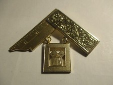 STERLING SILVER GILT GOLD PLATED MASONIC LARGE PYTHAGORUS JEWEL - INSCRIPTION
