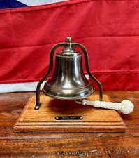 Superb Mounted Bronze Ships Dinner Bell & Cradle with Royal Navy Brass Cartouche