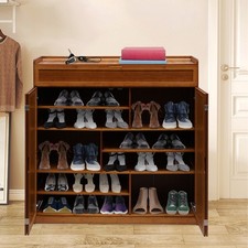 7 Tier Rectangular Brown Shoe Cabinet Entryway Shoe Rack Storage Organizer