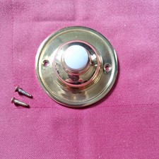 Solid Brass Door Bell White Porcelain Knob VGC 2.5" AGRO 2024 Vintage Flat Back