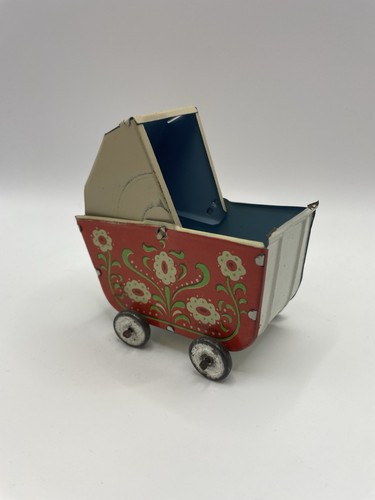 Vintage tinplate toy pram - toy,