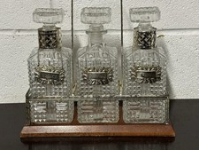 Vintage Cut Glass Tantalus Decanter Set with Silver Plated Carrier