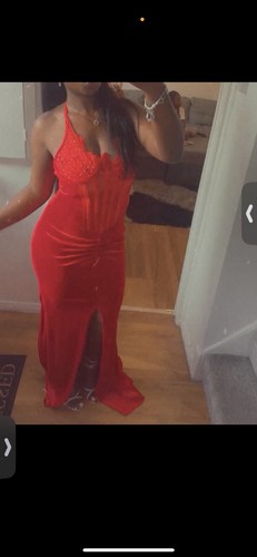 Red corset dress with split - dress,