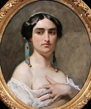 Victor Chavet Antique Painting Portrait Woman Provence Arles Romanticism Costume