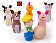 Wooden Farm Skittles - Farmer with 5 animals and ball - New in Box